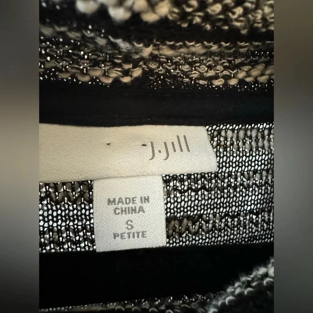 J Jill Black White Textured Knit Cowl Neck Striped Tunic sweater- Size SP